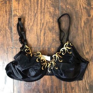 Victoria Secret Gold Label Bra Mesh Lace Satin Black Vintage Y2K USA 36C RARE